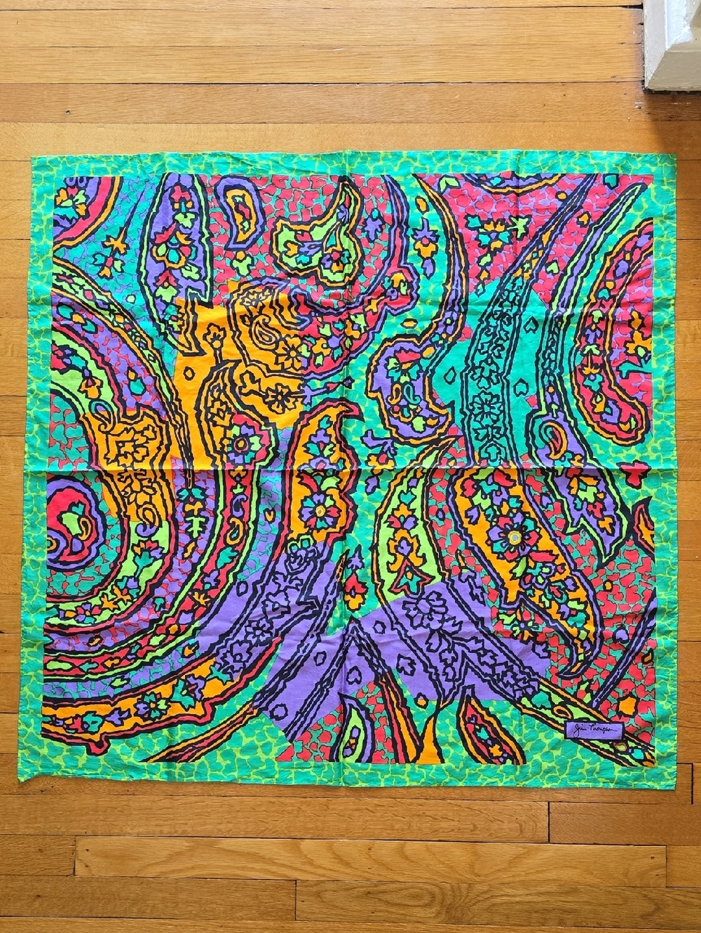 VTG, Jim Thompson, Paisley Silk Scarf Vibrant Multi-Color, EUC, Women's 33"